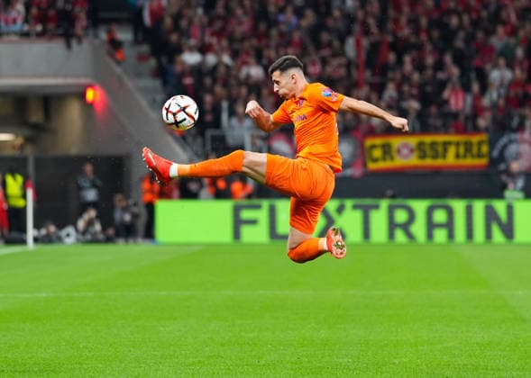 Milot Avdyli of NK Celje, No. 11, controls the ball GER, Bayer 04 Leverkusen vs. NK Celje, UEFA Europa League, Matchday 1, 2026–27 season, BayArena, Leverkusen, September 16, 2026. DFL regulations prohibit any use of photographs as image sequences and or quasi-video. Bayer 04 Leverkusen vs. Celje, UEFA Europa League, Matchday 1, 2026–27 season, September 16, 2026, Leverkusen Copyright: xEibner-Pressefoto ScottxColemanx EP_SCN