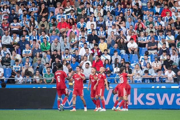 ESP LaLiga EA Sports Deportivo La Coruna Sevilla FC Miguel Ángel Sierra of Sevilla scores a goal and celebrates during the LaLiga EA Sports match between Deportivo La Coruna and Sevilla FC, played at Abanca Riazor Stadium in La Coruna, Galicia, on September 16, 2026, in Spain, Spain Copyright: xAgenciaxLOFx
