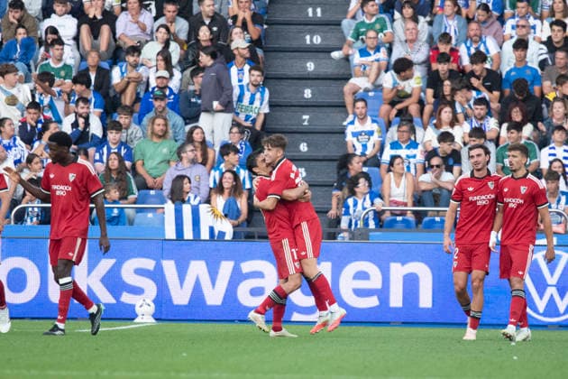 ESP LaLiga EA Sports Deportivo La Coruna Sevilla FC Miguel Ángel Sierra of Sevilla scores a goal and celebrates during the LaLiga EA Sports match between Deportivo La Coruna and Sevilla FC, played at Abanca Riazor Stadium in La Coruna, Galicia, on September 16, 2026, in Spain, Spain Copyright: xAgenciaxLOFx