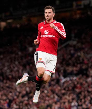 Manchester, England, 16th September 2026. Mason Mount of Manchester United, ManU celebrates after scoring during the Manchester United vs Brighton and Hove Albion Carabao Cup match at Old Trafford, Manchester. Picture credit should read: Andrew Yates Sportimage EDITORIAL USE ONLY. No use with unauthorised audio, video, data, fixture lists, club league logos or live services. Online in-match use limited to 120 images, no video emulation. No use in betting, games or single club league player publications. SPI_004_AY_MAN_UTD_BRIGHTON SPI-5001-0004