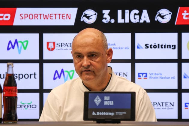 Rui Mota, head coach of SV Waldhof Mannheim, at the postgame press conference following the 3. Liga soccer match, Matchday 6, SV Waldhof Mannheim vs. Rot-Weiss Essen on September 16, 2026, at Carl Benz Stadium in Mannheim, Germany; Carl Benz Stadium, Mannheim, Germany Copyright: xFranzxReindelx