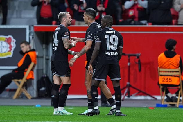 September 16, 2026, xydrx, Men s, Soccer, Europa League, Bayer 04 Leverkusen vs. NK Celje, 2026–2027 Season, BayArena: Goal celebration after Bayer 04 Leverkusen’s 2–0 goal scored by Facundo Medina (Bayer 04 Leverkusen, No. 2), along with Aleix Garcia (Bayer 04 Leverkusen, No. 24) and Moussa Diaby (Bayer 04 Leverkusen, 19. Regulations prohibit any use of photographs as image sequences and or quasi-video Copyright: HMBxMedia YannisxDreimann
