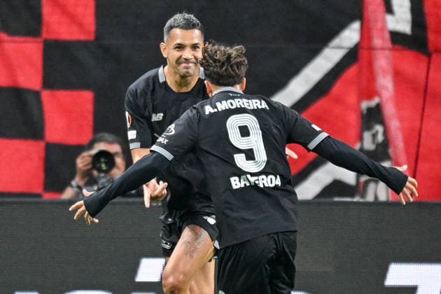 Facundo Medina (Leverkusen 2) celebrates with Afonso Moreira (Leverkusen 9) after scoring the goal that made it 2–0 on September 16, 2026 ¢ Soccer ¢ Europa League ¢ Bayer 04 Leverkusen vs. NK Celje, BayArena, Leverkusen, North Rhine-Westphalia, Germany Copyright: xpepphotox xHorstxMauelshagenx pep00321, pep_20260916_hm