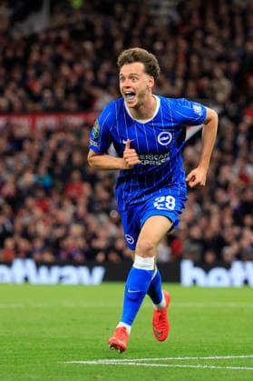 Manchester United, ManU v Brighton and Hove Albion - Carabao Cup Third Round Maxim De Cuyper of Brighton and Hove Albion celebrates 3rd goal during the Carabao Cup Third Round match between Manchester United and Brighton & Hove Albion at Old Trafford on September 16, 2026 in Manchester, England. WARNING! This Photograph May Only Be Used For Newspaper And Or Magazine Editorial Purposes. May Not Be Used For Publications Involving 1 player, 1 Club Or 1 Competition Without Written Authorisation From Football DataCo Ltd. For Any Queries, Please Contact Football DataCo Ltd on +44 (0) 207 864 9121 Manchester Old Trafford England United Kingdom Copyright: xAllstarxPicturexLibraryxLtdx