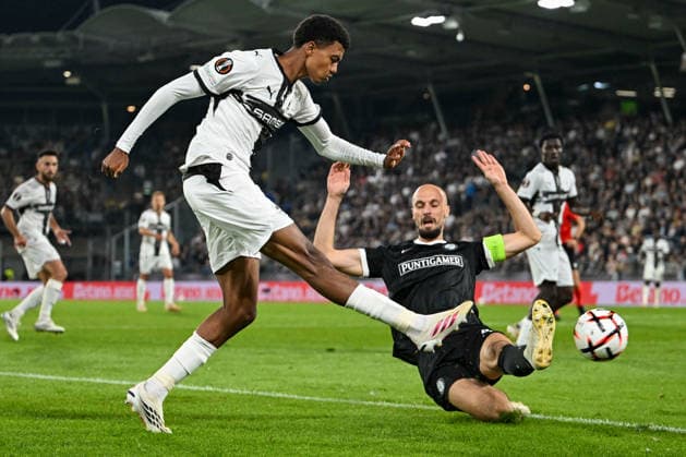 SOCCER - UEFA EL, Sturm vs Rennais GRAZ,AUSTRIA,16.SEP.26 - SOCCER - UEFA Europa League, Sturm Graz vs Stade Rennais FC. Image shows Abdelhamid Ait Boudlal (Rennes) and Jon Gorenc Stankovic (Sturm).  GEPAxpictures xAvnixRetkoceri