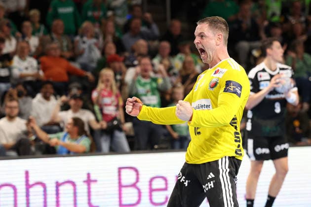 September 16, 2026, xBHAx, Handball, EHF Champions League, 2026–2027 Season, CL, Füchse Berlin vs. Veszprém HC, Max Schmeling Halle, Andreas Palicka, Füchse Berlin 12 celebrating, Berlin, Germany