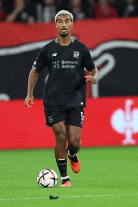 September 16, 2026, GER, Soccer, Men s, Europa League, 2026–2027 Season, Matchday 1 of the group stage, Bayer 04 Leverkusen (GER) vs. NK Celje (SVN), Loïc Badé, Leverkusen 5, individual play, full-body shot, ball at his feet, DFB and DFL regulations prohibit any use of photographs as image sequences and or quasi-video. Leverkusen BayArena, NRW, Germany Copyright: xNordphoto Meuterx
