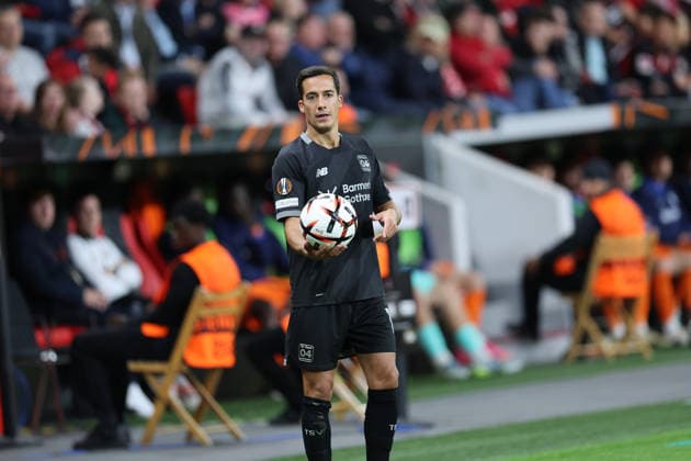 September 16, 2026, GER, Soccer, Men s, Europa League, 2026–2027 Season, Matchday 1 of the group stage, Bayer 04 Leverkusen (GER) vs. NK Celje (SVN), Lucas Vázquez (Leverkusen 17), with a throw-in; 1. DFB and DFL regulations prohibit any use of photographs as image sequences and or quasi-video. Leverkusen, BayArena, NRW, Germany Copyright: xNordphoto Meuterx