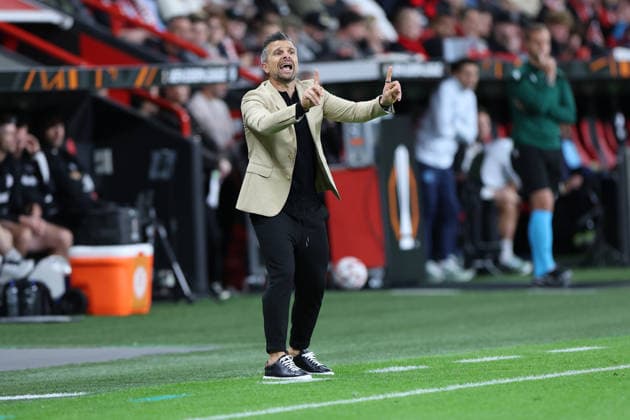 September 16, 2026, GER, Soccer, Men s, Europa League, 2026–2027 Season, Matchday 1 of the group stage, Bayer 04 Leverkusen (GER) vs. NK Celje (SVN). Zoran Zeljkovic, head coach of NK Celje, is visibly upset—gesturing, facial expressions, emotions—appearing dissatisfied, disappointed, and dejected. DFB and DFL regulations prohibit any use of photographs as image sequences and or quasi-video; Leverkusen, BayArena, NRW, Germany Copyright: xNordphoto Meuterx