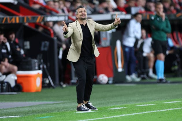 September 16, 2026, GER, Soccer, Men s, Europa League, 2026–2027 Season, Matchday 1 of the group stage, Bayer 04 Leverkusen (GER) vs. NK Celje (SVN). Zoran Zeljkovic, head coach of NK Celje, is visibly upset—gesturing, facial expressions, emotions—appearing dissatisfied, disappointed, and dejected. DFB and DFL regulations prohibit any use of photographs as image sequences and or quasi-video; Leverkusen, BayArena, NRW, Germany Copyright: xNordphoto Meuterx