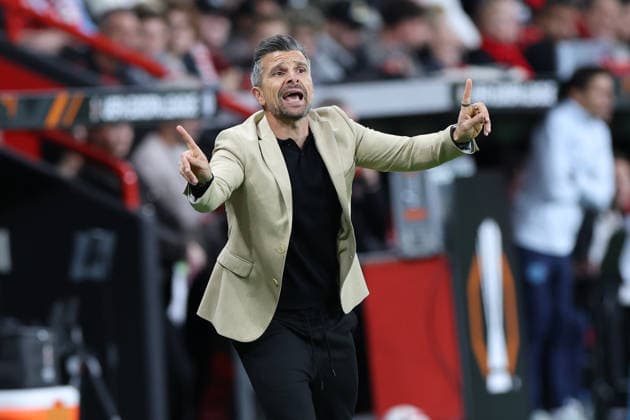 September 16, 2026, GER, Soccer, Men s, Europa League, 2026–2027 Season, Matchday 1 of the group stage, Bayer 04 Leverkusen (GER) vs. NK Celje (SVN). Zoran Zeljkovic, head coach of NK Celje, is visibly upset—gesturing, facial expressions, emotions—appearing dissatisfied, disappointed, and dejected. DFB and DFL regulations prohibit any use of photographs as image sequences and or quasi-video; Leverkusen, BayArena, NRW, Germany Copyright: xNordphoto Meuterx