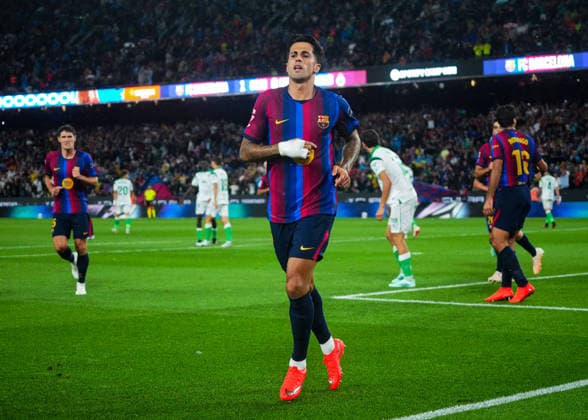 ESP: FC Barcelona, Barca - Racing Club de Santander. La Liga EA Sports. Matchday 6. Joao Cancelo of FC Barcelona celebrates the 1-0 during the La Liga EA Sports match between FC Barcelona and Real Racing Club de Santander played at Spotify Camp Nou Stadium on 16 Sept 2026 in Barcelona, Spain. kpng Copyright: xSergioxRuizx xPRESSINPHOTOx PS_2627_BAR_RAC_059