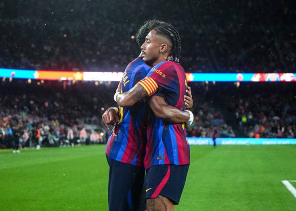 ESP: FC Barcelona, Barca - Racing Club de Santander. La Liga EA Sports. Matchday 6. Raphael Dias Belloli Raphinha of FC Barcelona celebrates his goal during the La Liga EA Sports match between FC Barcelona and Real Racing Club de Santander played at Spotify Camp Nou Stadium on 16 Sept 2026 in Barcelona, Spain. kpng Copyright: xSergioxRuizx xPRESSINPHOTOx PS_2627_BAR_RAC_070