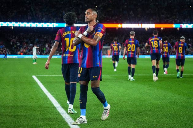 ESP: FC Barcelona, Barca - Racing Club de Santander. La Liga EA Sports. Matchday 6. Raphael Dias Belloli Raphinha of FC Barcelona celebrates his goal during the La Liga EA Sports match between FC Barcelona and Real Racing Club de Santander played at Spotify Camp Nou Stadium on 16 Sept 2026 in Barcelona, Spain. kpng Copyright: xSergioxRuizx xPRESSINPHOTOx PS_2627_BAR_RAC_071