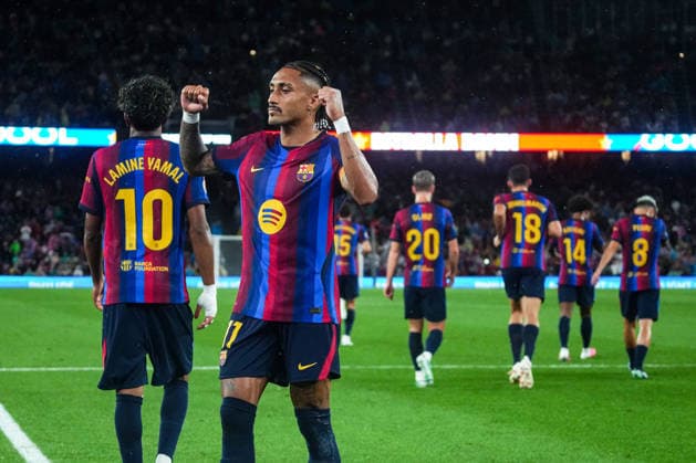 ESP: FC Barcelona, Barca - Racing Club de Santander. La Liga EA Sports. Matchday 6. Raphael Dias Belloli Raphinha of FC Barcelona celebrates his goal during the La Liga EA Sports match between FC Barcelona and Real Racing Club de Santander played at Spotify Camp Nou Stadium on 16 Sept 2026 in Barcelona, Spain. kpng Copyright: xSergioxRuizx xPRESSINPHOTOx PS_2627_BAR_RAC_072