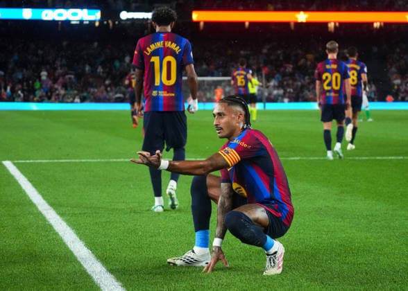 ESP: FC Barcelona, Barca - Racing Club de Santander. La Liga EA Sports. Matchday 6. Raphael Dias Belloli Raphinha of FC Barcelona celebrates his goal during the La Liga EA Sports match between FC Barcelona and Real Racing Club de Santander played at Spotify Camp Nou Stadium on 16 Sept 2026 in Barcelona, Spain. kpng Copyright: xSergioxRuizx xPRESSINPHOTOx PS_2627_BAR_RAC_073