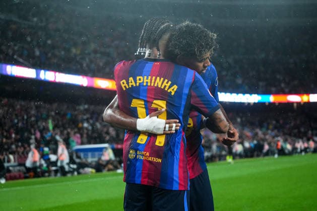 ESP: FC Barcelona, Barca - Racing Club de Santander. La Liga EA Sports. Matchday 6. Raphael Dias Belloli Raphinha of FC Barcelona celebrates his goal during the La Liga EA Sports match between FC Barcelona and Real Racing Club de Santander played at Spotify Camp Nou Stadium on 16 Sept 2026 in Barcelona, Spain. kpng Copyright: xSergioxRuizx xPRESSINPHOTOx PS_2627_BAR_RAC_075