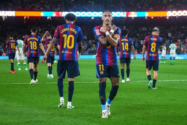 ESP: FC Barcelona, Barca - Racing Club de Santander. La Liga EA Sports. Matchday 6. Raphael Dias Belloli Raphinha of FC Barcelona celebrates his goal during the La Liga EA Sports match between FC Barcelona and Real Racing Club de Santander played at Spotify Camp Nou Stadium on 16 Sept 2026 in Barcelona, Spain. kpng Copyright: xSergioxRuizx xPRESSINPHOTOx PS_2627_BAR_RAC_077