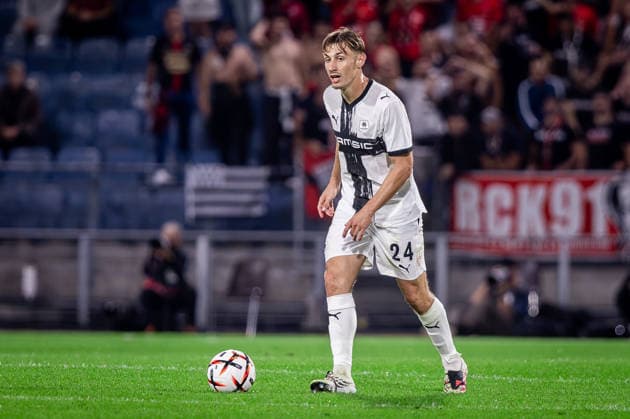 STURM GRAZ - RENNES Anthony Rouault of Rennes on the ball during the matchday 1 of UEFA Europa league - league phase football match between SK Sturm Graz and Rennes at the Stadium Graz Liebenau. Graz, Austria, September 16, 2026. Photo by Branislav Racko Copyright: xx 080A3306