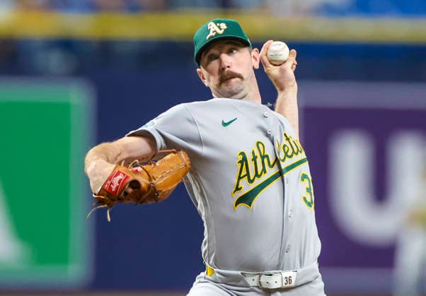 September 16, 2026, St. Petersburg, Florida, USA: Athletics pitcher Hogan Harris (36) delivers a pitch in the eighth inning against the Tampa Bay Rays in a Major League Baseball game between the Tampa Bay Rays and the Athletics Wednesday, Sept. 16, 2026 in St. Petersburg, Florida. MLB, Baseball Herren, USA 2026: Athletics 3 Vs 4 Rays  - ZUMAu321 20260916_zsp_u321_027 Copyright: xChrisxUrsox