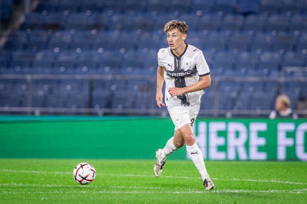 STURM GRAZ - RENNES Anthony Rouault of Rennes on the ball during the matchday 1 of UEFA Europa league - league phase football match between SK Sturm Graz and Rennes at the Stadium Graz Liebenau. Graz, Austria, September 16, 2026. Photo by Branislav Racko Copyright: xx 080A3174