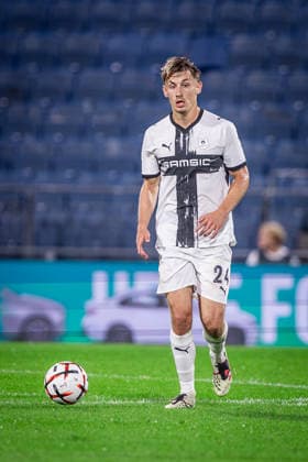 STURM GRAZ - RENNES Anthony Rouault of Rennes on the ball during the matchday 1 of UEFA Europa league - league phase football match between SK Sturm Graz and Rennes at the Stadium Graz Liebenau. Graz, Austria, September 16, 2026. Photo by Branislav Racko Copyright: xx 080A3175