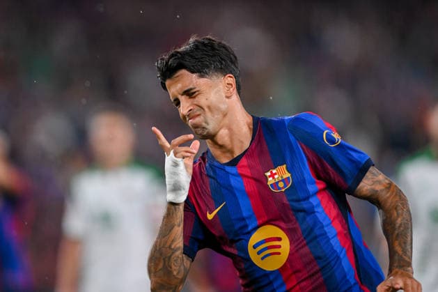 FC Barcelona, Barca v REAL RACING CLUB SPOTIFY CAMP NOU. BARCELONA Sep 16,2026 FC BARCELONA vs REAL RACING CLUB SANTANDER SEP 16 ,2026 Joao Cancelo (2) of FC Barcelona celebrates scoring his team s first goal during the match between FC Barcelona and Real Racing Club corresponding to the sixth day of La Liga EA Sports at at Spotify Camp Nou in Barcelona, Spain. Barcelona ESP Copyright: xS.xRosx