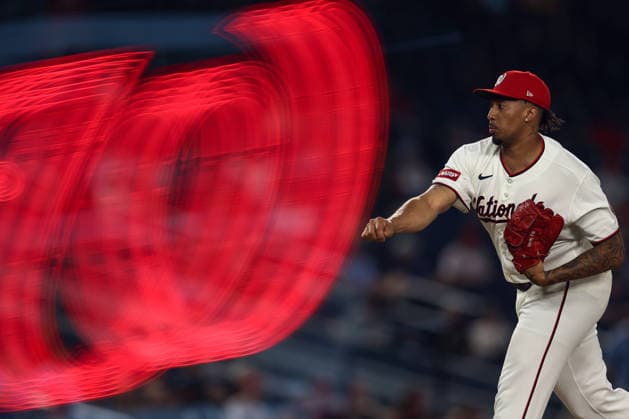 September 16, 2026, Washington D.C, District Of Columbia, United States: Washington, DC; An in-camera double exposure of Washington Nationals pitcher Yovanny Cruz (48) and the Nationals logo during a Major League Baseball game against the Philadelphia Phillies at Nationals Park on Wednesday, September 16, 2026. The Phillies beat the Nationals 3-0. MLB, Baseball Herren, USA Philadelphia Phillies 3:0 Washington Nationals  - ZUMAp258 20260916_znp_p258_022 Copyright: xStevexPrakopex
