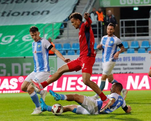 CFC vs. SV Babelsberg 03, September 16, 2026, Chemnitz, eins Stadium on Gellertstrasse, Sports, Soccer, Northeast Regional League 2026–2027, Matchday 9, CFC, CFC vs. SV Babelsberg 03 at the stadium, Andreas Geipl, 9 Joshua Okpalaike, Chemnitz, Saxony, Germany
