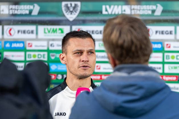 Thomas Woerle of SC Preussen Münster, head coach, in an interview with Magenta Sport GER, SC Preussen Münster vs. 1 FC Saarbrücken, soccer, 3. Liga, Matchday 6, 2026–2027 season, September 16, 2026 DFL regulations prohibit the use of photographs as image sequences and or quasi-video GER, SC Preussen Münster vs. 1. FC Saarbrücken, soccer, 3. Liga, Matchday 6, 2026–2027 season, September 16, 2026, Münster Copyright: xEibner-Pressefoto JanxRollingerx EP_JSK