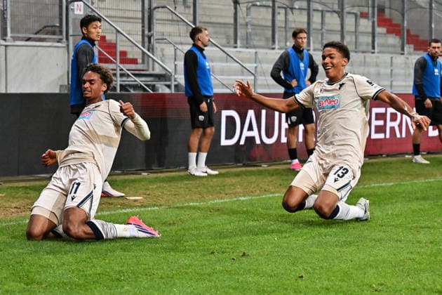 3rd Division FC Ingolstadt vs. TSG 1899 Hoffenheim II, September 16, 2026, INGOLSTADT, GERMANY September 16 The visiting fans celebrate after Jykese Fields scores the 1–2 goal for TSG Hoffenheim II. Goal scorer Jykese Fields is happy during the 3. Liga match between FC Ingolstadt and TSG Hoffenheim II on the 6th matchat the Audi Sportpark Copyright: xBEAUTIFULxSPORTS Goldbergx