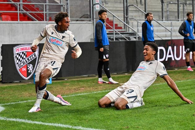 3rd Division FC Ingolstadt vs. TSG 1899 Hoffenheim II, September 16, 2026, INGOLSTADT, GERMANY September 16 The visiting fans celebrate after Jykese Fields scores the 1–2 goal for TSG Hoffenheim II. Goal scorer Jykese Fields is happy during the 3. Liga match between FC Ingolstadt and TSG Hoffenheim II on the 6th matchat the Audi Sportpark Copyright: xBEAUTIFULxSPORTS Goldbergx