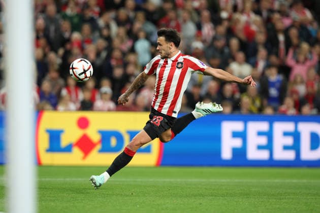 Sunderland, England, 16th September 2026. Enzo Le Fee during the Sunderland vs AZ Alkmaar UEFA Europa League match at the Stadium Of Light, Sunderland. Picture credit should read: Nigel Roddis Sportimage EDITORIAL USE ONLY. No use with unauthorised audio, video, data, fixture lists, club league logos or live services. Online in-match use limited to 120 images, no video emulation. No use in betting, games or single club league player publications. SPI_078_NR_SUND_AZAL SPI-5002-0078