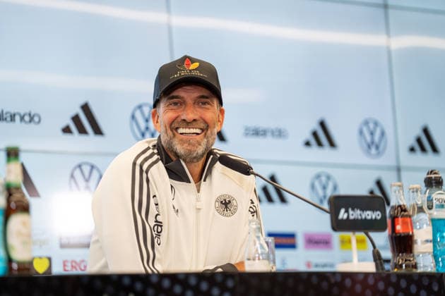September 17, 2026, GER, UEFA Nations League 2026–2027 Nomination Press Conference with National Team Coach Jürgen Klopp; Jürgen Klopp, National Team Coach, Head Coach; Germany; laughing, in a good mood, grinning; gestures, facial expressions, emotions; Frankfurt DFB Campus, Frankfurt, Germany Copyright: xnordphotoxGmbHx xChristianxSchulzex