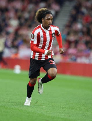 Sunderland, England, 16th September 2026. Malick Fofana of Sunderland during the Sunderland vs AZ Alkmaar UEFA Europa League match at the Stadium Of Light, Sunderland. Picture credit should read: Nigel Roddis Sportimage EDITORIAL USE ONLY. No use with unauthorised audio, video, data, fixture lists, club league logos or live services. Online in-match use limited to 120 images, no video emulation. No use in betting, games or single club league player publications. SPI_090_NR_SUND_AZAL SPI-5002-0090