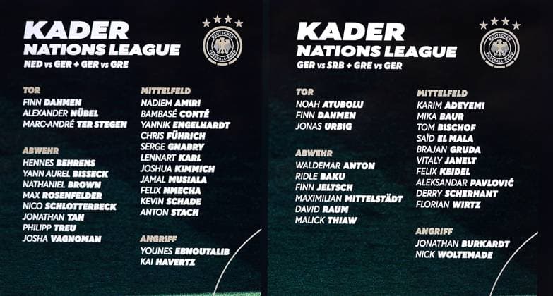 September 17, 2026 xphx Frankfurt am Main, DFB Campus: National Team Coach Jürgen Klopp names the first roster for the German national team. The photo shows the roster divided into two teams.