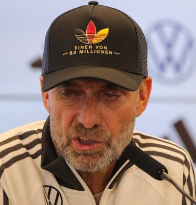 September 17, 2026 xphx Frankfurt am Main, DFB Campus: National Team Coach Jürgen Klopp names the first roster for the German national team. The photo shows National Team Coach Jürgen Klopp wearing the Germany cap; as one of 83 million, he calls for a positive outlook on Germany and German soccer.