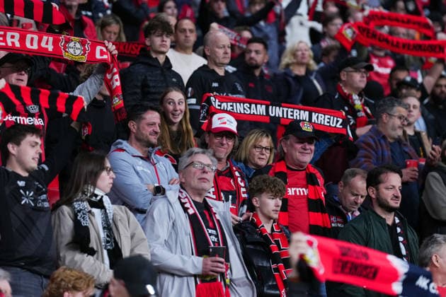 September 16, 2026, xydrx, Men s, Soccer, Europa League, Bayer 04 Leverkusen vs. NK Celje, 2026–2027 season, BayArena: Bayer 04 Leverkusen fans hold up scarves; regulations prohibit any use of photographs as image sequences and or quasi-video Copyright: HMBxMedia YannisxDreimann