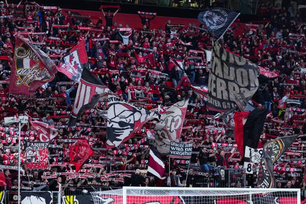 September 16, 2026, xydrx, Men s, Soccer, Europa League, Bayer 04 Leverkusen vs. NK Celje, 2026–2027 season, BayArena: Bayer 04 Leverkusen fans hold up scarves and wave flags. Regulations prohibit any use of photographs as image sequences and or quasi-video. Copyright: HMBxMedia YannisxDreimann