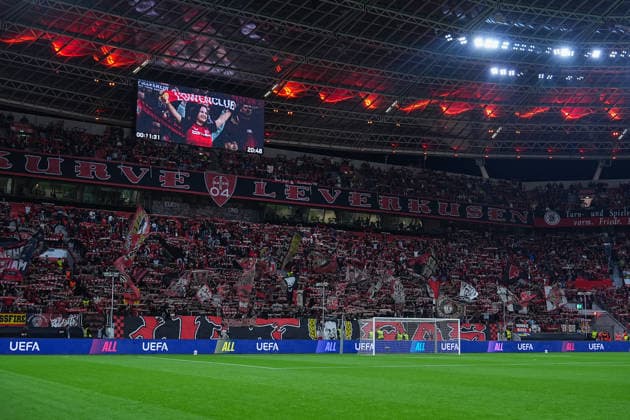 September 16, 2026, xydrx, Men s, Soccer, Europa League, Bayer 04 Leverkusen vs. NK Celje, 2026–2027 Season, BayArena: Bayer 04 Leverkusen fans hold up scarves and wave flags. Regulations prohibit any use of photographs as image sequences and or quasi-video. Copyright: HMBxMedia YannisxDreimann