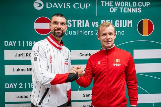 Austria s Jurij Rodionov and Belgian Gauthier Onclin pictured during the draw for the second round of Davis Cup qualifying between Belgium and Austria (Sept. 18 19), in Vienna, on Thursday 17 September 2026. DAVIDxPINTENS  x186739105x