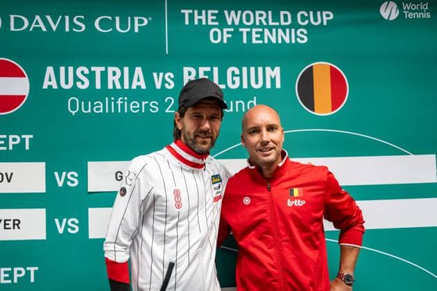 Austria s team captian Jurgen Melzer and Belgian captain Steve Darcis pictured during the draw for the second round of Davis Cup qualifying between Belgium and Austria (Sept. 18 19), in Vienna, on Thursday 17 September 2026. DAVIDxPINTENS  x186745602x
