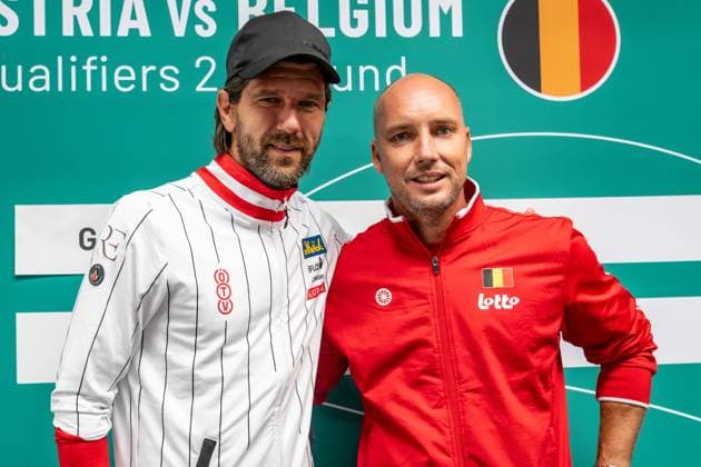 Austria s team captian Jurgen Melzer and Belgian captain Steve Darcis pictured during the draw for the second round of Davis Cup qualifying between Belgium and Austria (Sept. 18 19), in Vienna, on Thursday 17 September 2026. DAVIDxPINTENS  x186745595x