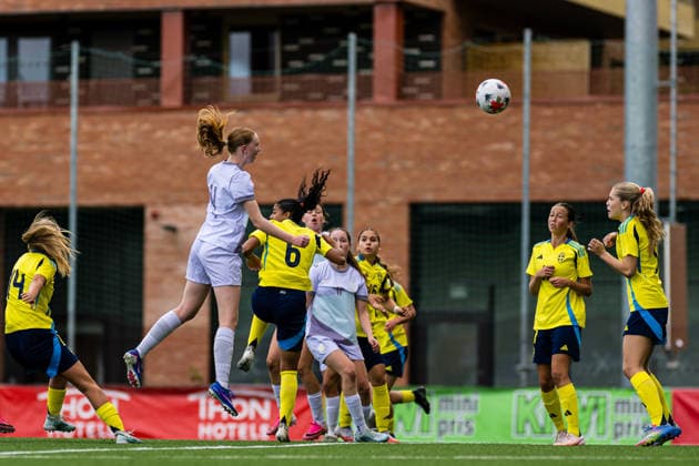 September 17, 2026: Nora Aadland of Norway scores the 3-0 goal during the Under-15 friendly match between Norway and Sweden on September 17, 2026 in Lorenskog. Photo by Marius Simensen. BILDBYRAN COP 238 bbeng women s soccer football Norway Sweden friendly match  Copyright: MARIUSxSIMENSEN BB260917BB244