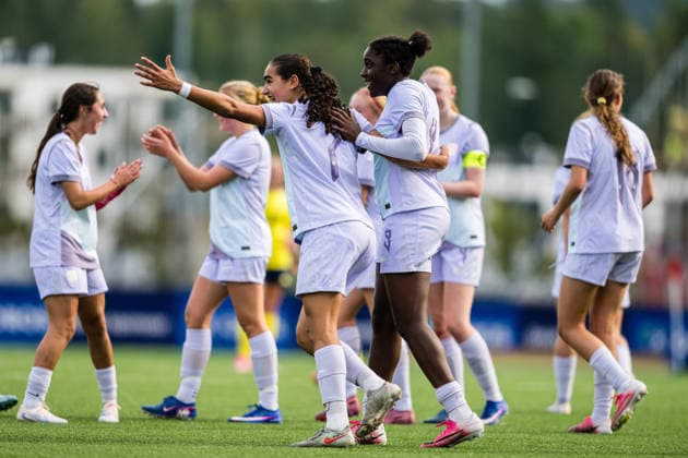September 17, 2026: Sara el Hammichi of Norway celebrates after scoring the 5-4 goal during the Under-15 friendly match between Norway and Sweden on September 17, 2026 in Lorenskog. Photo by Marius Simensen. BILDBYRAN COP 238 bbeng women s soccer football celebration Norway Sweden soccer Sweden friendly match  Copyright: MARIUSxSIMENSEN BB260917BB272