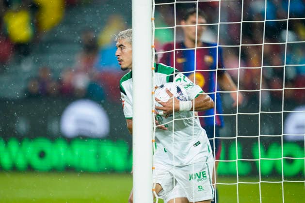 ESP: FC Barcelona, Barca - Racing Club de Santander. La Liga EA Sports. Matchday 6. Yassir Zabiri of Real Racing Club of Santander celebrates his goal during the La Liga EA Sports match between FC Barcelona and Real Racing Club de Santander played at Spotify Camp Nou Stadium on 16 Sept 2026 in Barcelona, Spain. kpng Copyright: xSergioxRuizx xPRESSINPHOTOx PS_2627_BAR_RAC_166