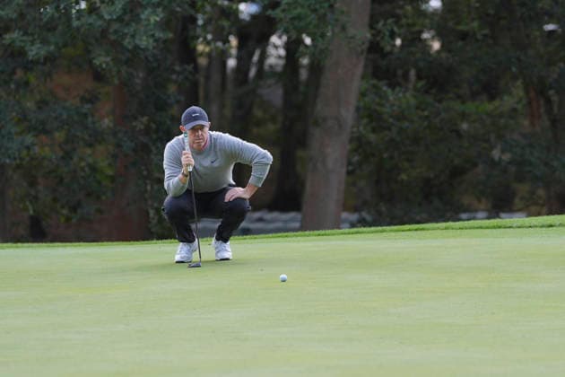 VIRGINIA WATER, ENGLAND - SEPTEMBER 17: Rory McIlroy (IRE) lines up a putt on the first green during Round 1 at the BMW PGA, Golf Herren Championship at Wentworth Golf Club, Virginia Water on September 17, 2026 in Surrey, England The BMW PGA Championship