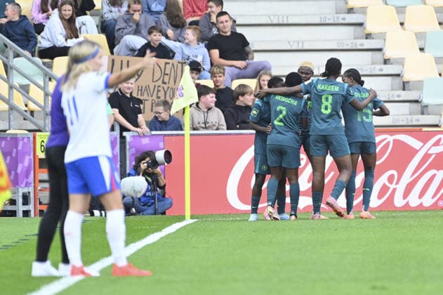 IPA88638344 - The Nigerian team celebrating after scoring a goal during the Round of 16 match of the FIFA U-20 Women s World Cup between England and Nigeria in Bielsko-Bia?a, Poland, on September 17, 2026  Copyright: xMichalxDubiel IPAxSportx xx IPA88638344