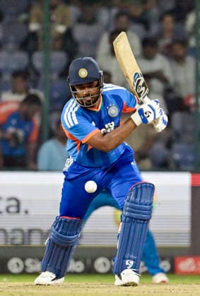 AFG vs IND, 3rd T20I New Delhi, Sep 17 (ANI): India s Sanju Samson plays a shot during the 3rd T20I against Afghanistan at Arun Jaitley Stadium, in New Delhi on Thursday. NEW DELHI Delhi India Copyright: xANIx ANI_20260917353