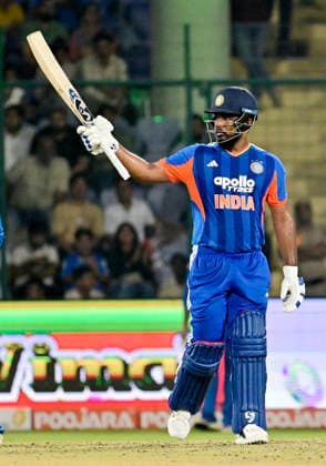 AFG vs IND, 3rd T20I New Delhi, Sep 17 (ANI): India s Sanju Samson celebrates his half-century during the 3rd T20I against Afghanistan at Arun Jaitley Stadium, in New Delhi on Thursday. NEW DELHI Delhi India Copyright: xANIx ANI_20260917381